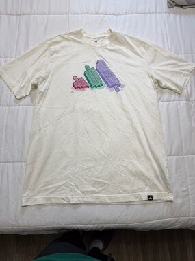 adidas Cream Tee with Pastel Purple & Light Pink Popsicle Graphic